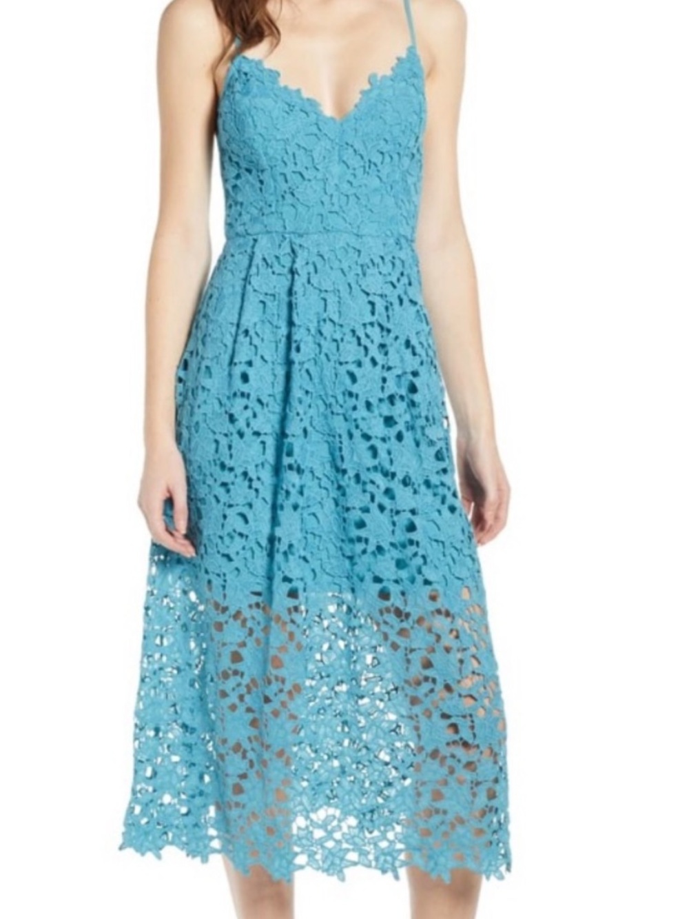 ASTR The Label Teal A-Line Lace Midi Dress, size XS